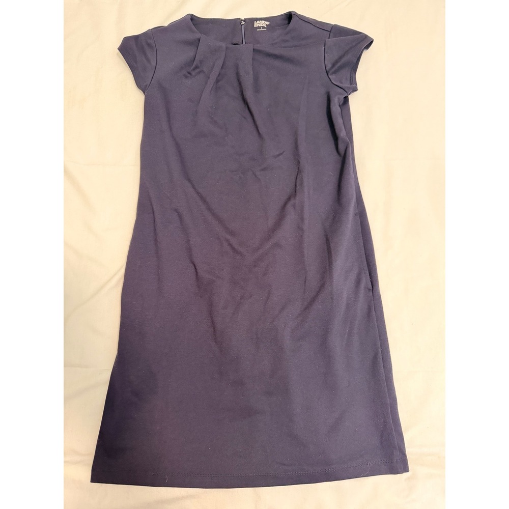 Lands' End Womens Navy Blue Pleated Neck Ponte Knit Sheath Dress Size 2